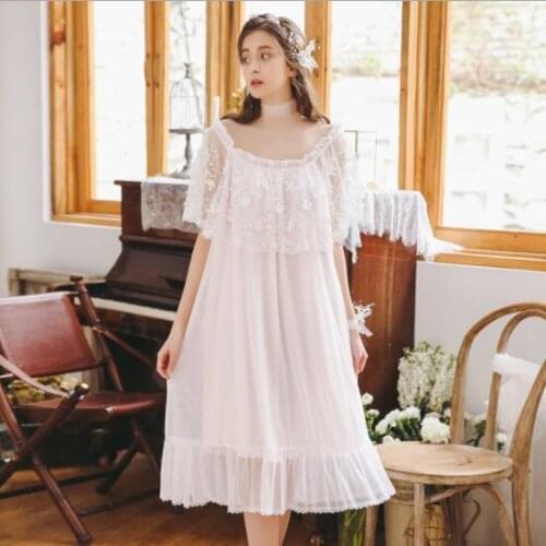 Nightgowns Sleepshirts 2019 Sleep & Lounge Nightdress Cute Nightgown Female Night Wear Solid Sleepwear Lace Home Dress