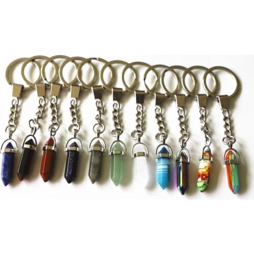 10Pcs New Arrival Natural Quartz Stone KeyRing Yoga OM Pendant Keychain Women Bag Hangle Car Jewelry Accessories