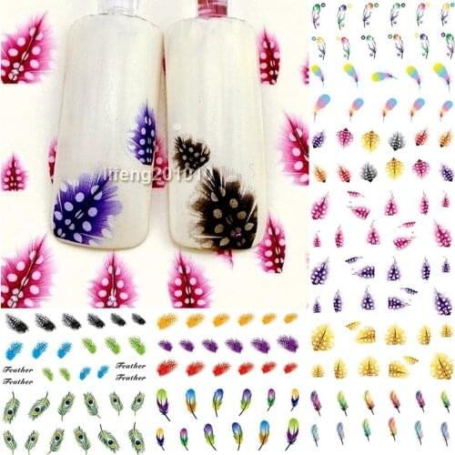 12 pieces beauty feather design water transfer nail art stickers decals nails decorations accessoires manicure tools 1713-1724