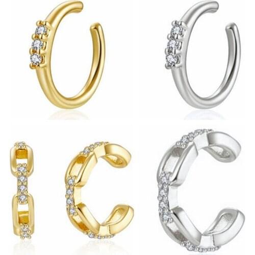 1PC 925 Sterling Silver Geometric Ear Clip Earrings for Women Minimalist Crystal ear cuff Without Piercing Earrings Jewelry Gift