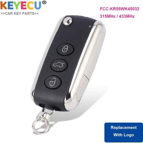 KEYECU Smart Flip Remote Control Car Key for Bentley Continental GT GTC Flying Spur, Fob 3 Button - 315MHz/ 433MHz - KR55WK45032