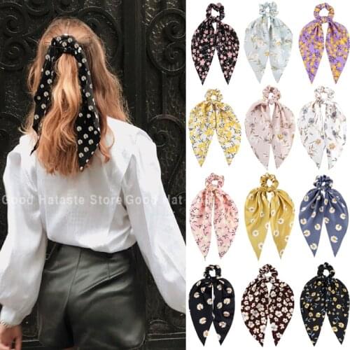 Fashion Chiffon Silk Wispy Floral Bow Hair Ties Women Hair Scrunchies Rope Rubber Bands Girls Ponytail Holder Hair Accessories