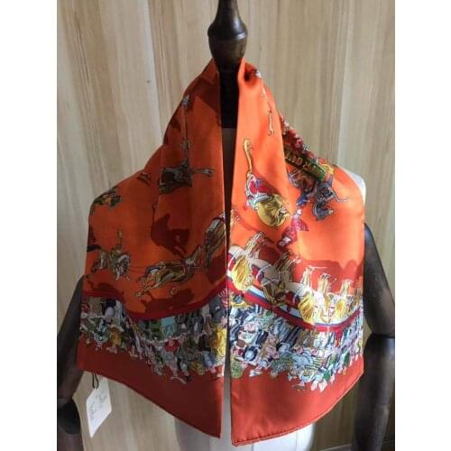 2021 new arrival fashion elegant head scarf autumn orange 100% silk scarf 90*90 cm square shawl twill wrap for women lady girl