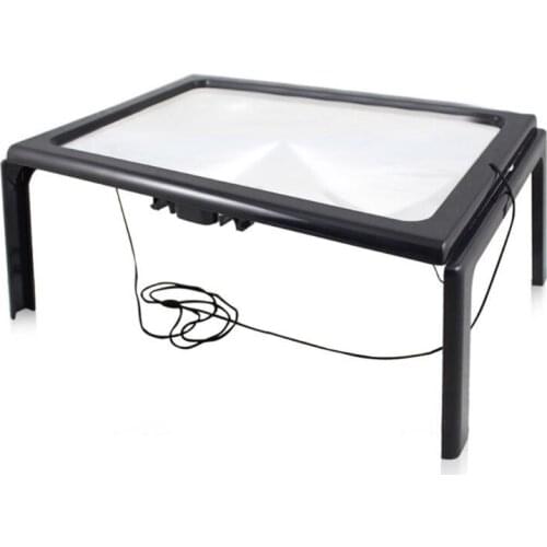 Glass Hands-Free Large Rectangular Desktop Reading Magnifying Glass with 4 LED 3X Magnifier A4 Full Page Magnifying