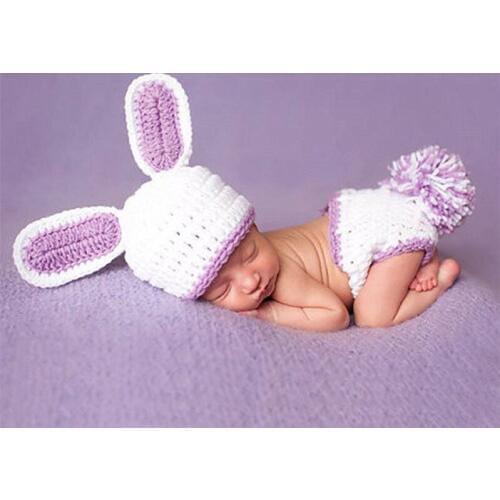 Newborn Baby Crochet Knit Costume Handmade Rabbit Beanie Hat Infant Photography Props Accessories Clothes Toddler Photo Prop Set