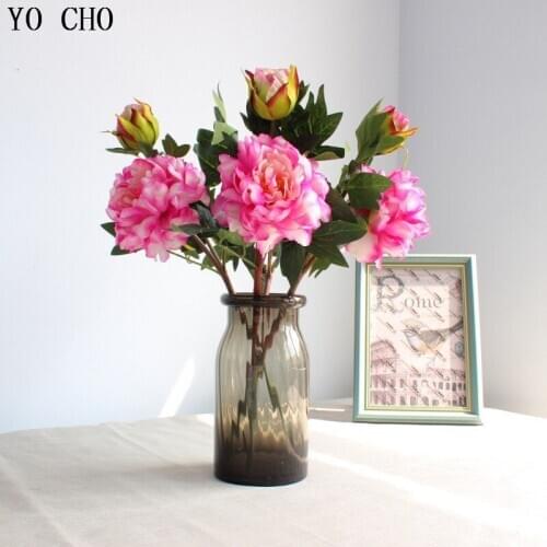 YO CHO Artificial Flower Silk Peony Bridesmaids Wedding Flower White DIY Bouquet Girl Home Garden Party Wedding Table Decoration