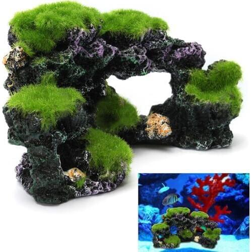 Green Resin Aquarium Mountain Coral Reef Rock Cave Stone Moss Fish Tank Ornament Decoration