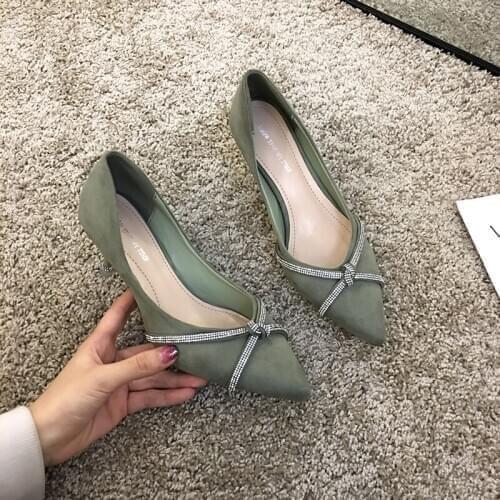 Womens shoes high heels spring 2020 new fashion rhinestone pointed single shoes shallow mouth stiletto work shoes