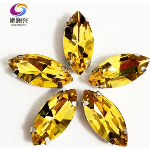 Golden yellow Horse eye shape goo quality Glass Crystal sew on claw rhinestones,Diy Clothing accessories SWM20 Free shipping