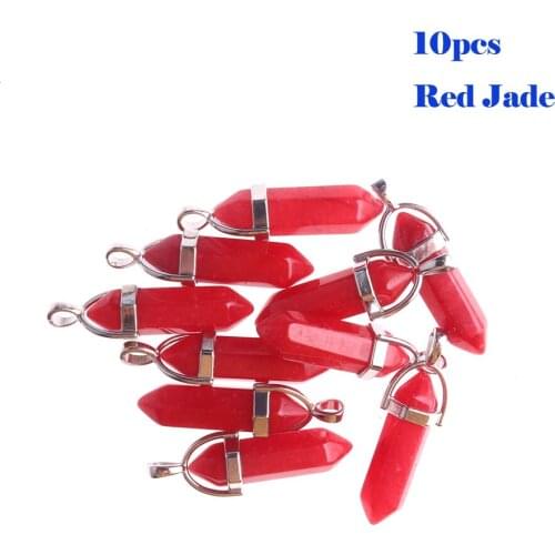 10pcs Green Turquoises Jaspers Jades Assorted Natural Stone Pendants For Making Necklace Pillar Bullet Chakra Pendulum Jewelry