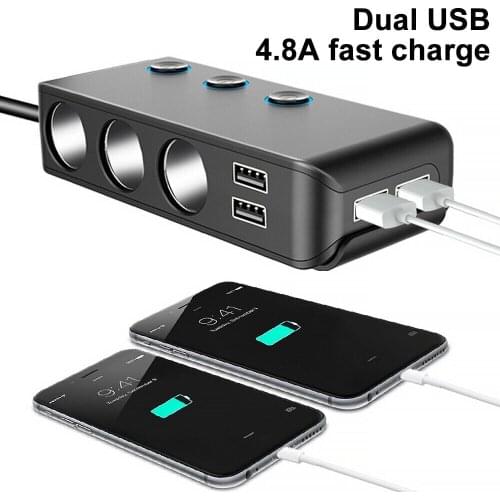 120 W Universal Car 3 Way Cigarette Lighter Socket Splitter 4 USB Ports For Cell Phone Charger 10 A Fuse Cigarette Lighter