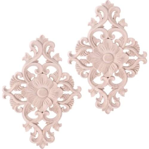 2Pcs Floral Wood Carved Onlay Corner Applique Moulding Decal Furniture Cabinet Door Frame Wall Home Decoration Ornaments