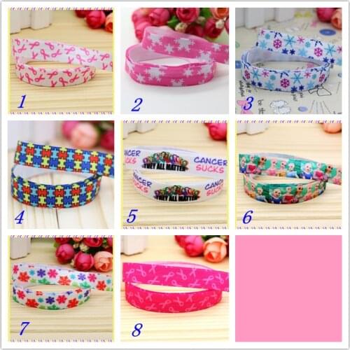 5/8'' Free shipping Fold Elastic FOE cancer snowflake printed headband headwear hairband diy decoration wholesale OEM S81