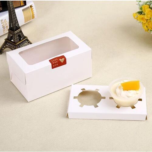 50pcs/lot-16*9*7.5cm White paperboard 2 cupcake boxes DIY party gift box cookies snack candy box Baking packing boxes