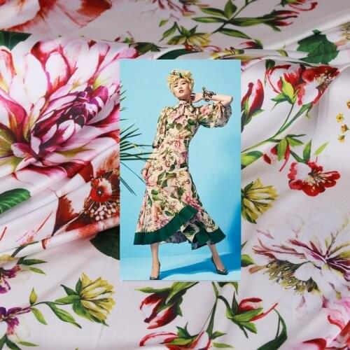 50x145 cm brand peony print polyester fabric cloth for dress draped shirt handmade pants DIY cheongsam sewing fabric