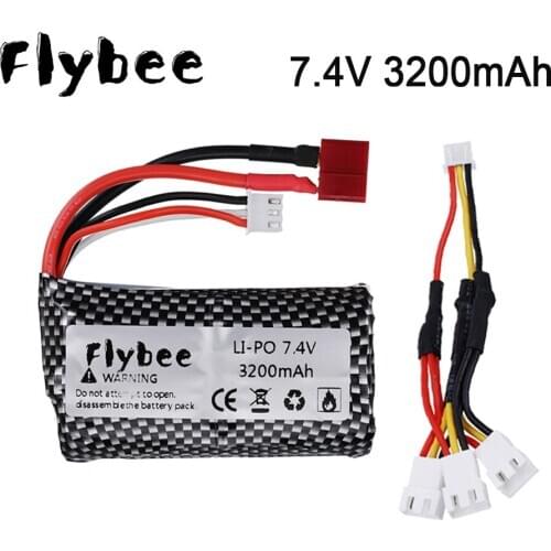 7.4V 3200mAh 2S Lipo Battery With 3-in-1 charger cable For Wltoys 12428 12423 10428 Q46 RC Car Spare Parts RC cars toys Battery