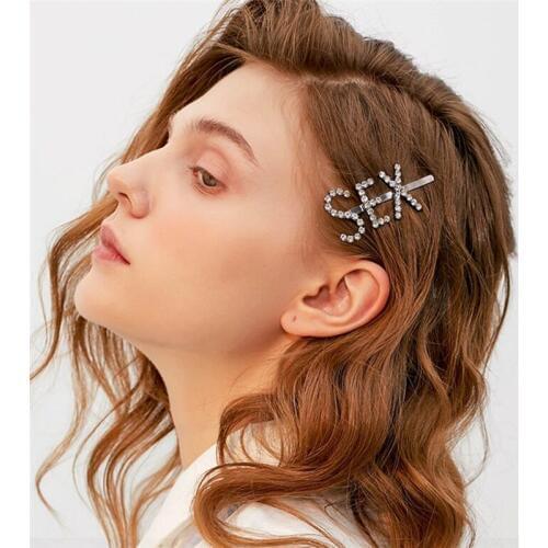 Shiny Rhinestone Letters Girls Sex Hairpins Fringe Pin Romantic 2020 New Bang Elegant Hair Jewelry Wedding Jewelry FJ037