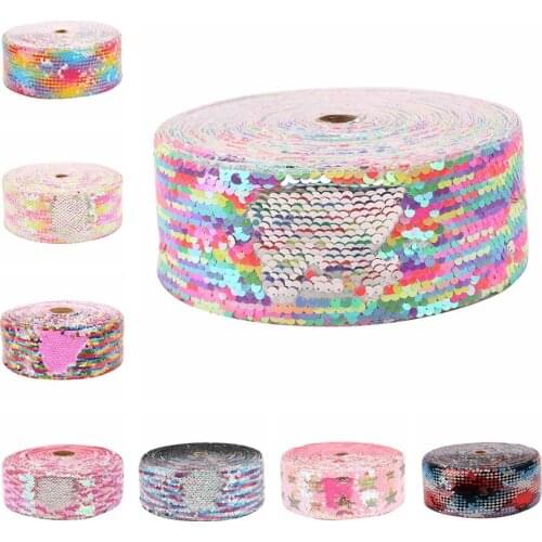 HSDRIBBON 3 inch 75mm New Sequin Fabric Reversible Glitter Sequin Ribbon 25Yards/Roll