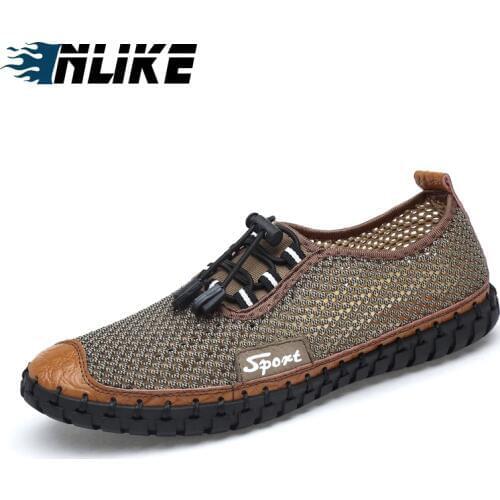 Inlike Men Big Size Flat Shoes Fashion Men Loafers Breathable Slip-On Men Driving Shoes Men Sandals