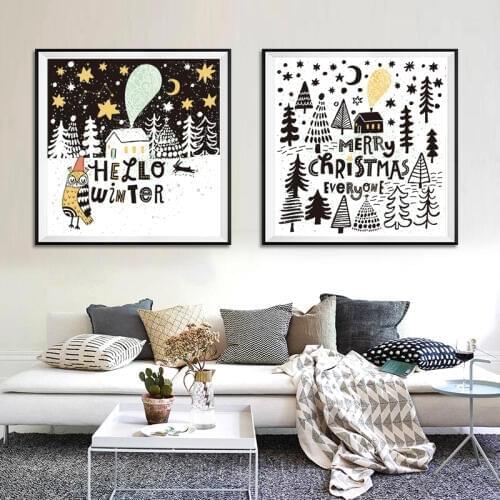 Cartoon Animal Owl Tree Snow Modern Nordic Art Print Poster Wall Picture Canva Painting Kids Room Decoration Home Decor No Frame