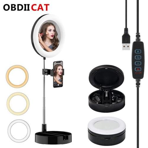 OBDIICAT With Stand For Youtube Makeup Live Universal USB Selfie Ring Light Photo Studio Camera Lights Dimmable Video Lighting