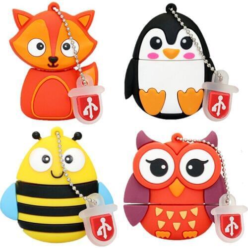 Mini Cute Penguin Owl Fox Pen Drive Cartoon Bee Usb Flash Drive Pendrive 4GB/8GB/16GB/32GB U Disk Flash Animal Memory Stick Gift