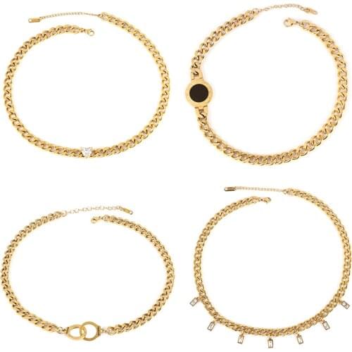 Punk Women Choker Necklace Stainless Steel Necklace Thick Chain Necklaces For Women Heart Necklace Zircon Charm Jewelry Necklace