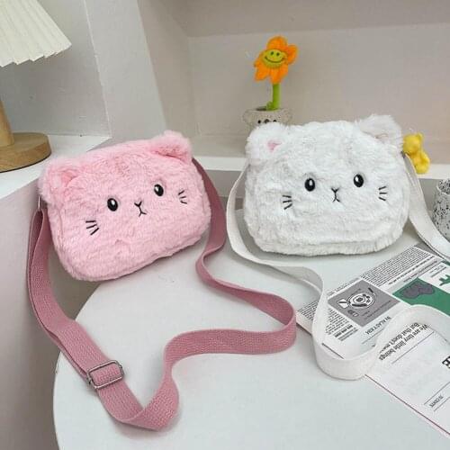 Plush Cat Girls Crossbody Messenger Shoulder Bags Cute Fluffy Chain Strap cartoon Satchel girls Kids Lolita Casual Mini Purse