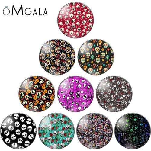 Colorful Steampunk Skull Patterns 10pcs 12mm/14/16/18mm/20mm/25mm Round photo glass cabochon demo flat back Making findings