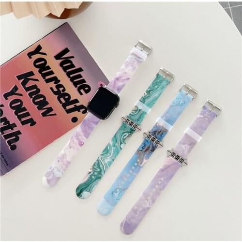Fashion Glossy Marble Pattern Wrist Loop Band Smart Strap for Apple Watch iWatch Series 6 5 4 3 2 1 SE