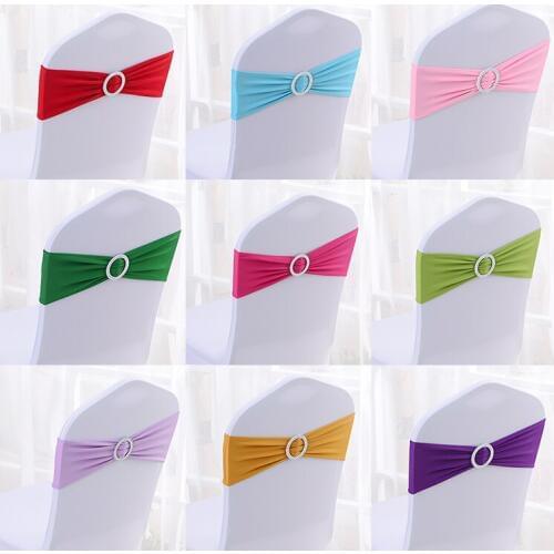 DEAREST 25PCS Spandex Chair Bands Spandex Chair Sash Stretch Lycra chair bands with buckle Wedding Decoration free Ship