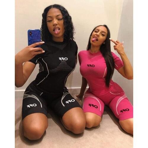 Sexy new summer seamless slim breathable womens print sports fitness short suit