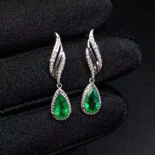 Natural Emerald Drop Earrings for Women Green Gemstones Eardrops Top Quality S925 Water Prop Shape Party Gifts Fine Jewelry