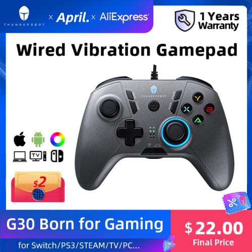 ThundeRobot G30 Wired Vibration Gamepad Joystick Controller for Switch Windows PC PS4 PS3 STEAM Phone TV Game Controller Joypad