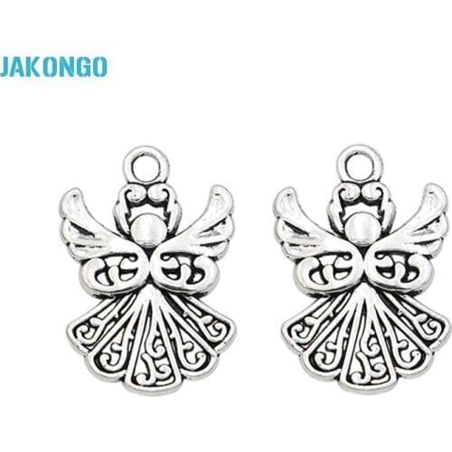 JAKONGO Tibetan Silver Plated Angel Fairy Charms Pendants for Bracelet Jewelry Making DIY Handmade Craft 21x14mm