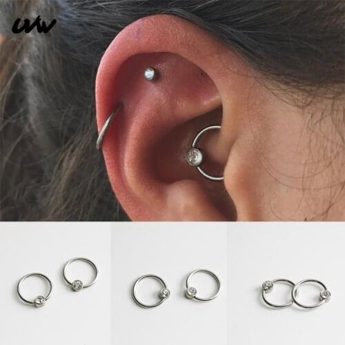 UVW494 2pc Cute Surgical Steel Tiny Round CZ Cartilage Earrings Studs Lobe Tragus Helix Flat Piercing Jewelrys for Women Men