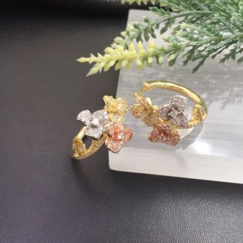 Vanifin Fashion Jewelry Romantic Blooming Three Little Flower Micro Plated Party Romantic Earrings Banquet Daily Best Gift