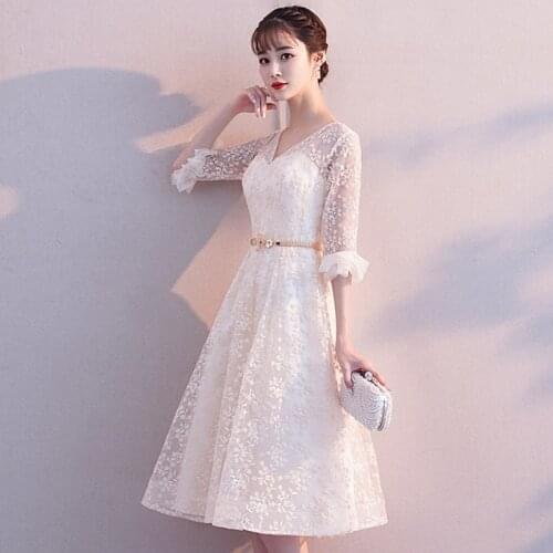 V-Neck Elegant Evening Dresses Short Sweet Lace A-Line Half-Sleeves Princess Prom Gown Party Wear Lady Dress Vestidos de fiesta