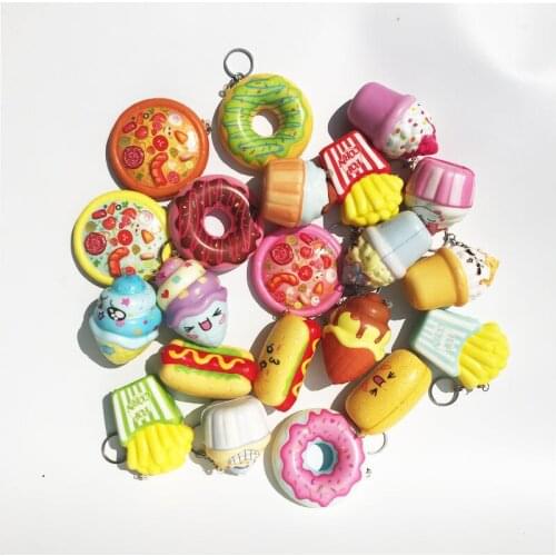 Funny cute simulation fries burger bread donut food Soft squeeze slow rebound toy keychain childrens promotional gift pendant