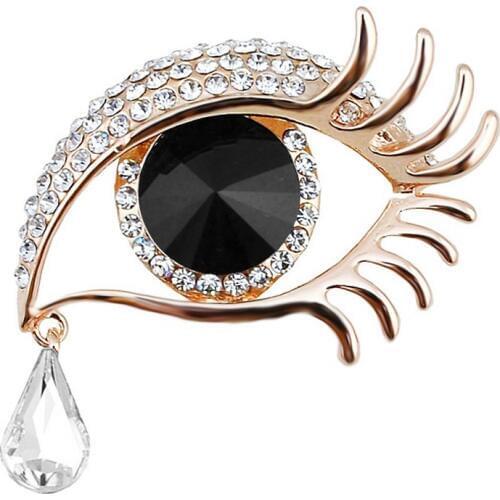 Angel Tears Eye Brooches Blue Red Crystal Rhinestone Gold Alloy Shirt Collar Lapel Pin Corsage Women Dress Clothes Accessories