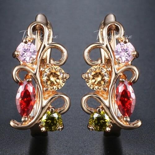 Earrings for Women Flower Multi-Color CZ Gold Filled Cubic Zirconia Snap Closure GE103
