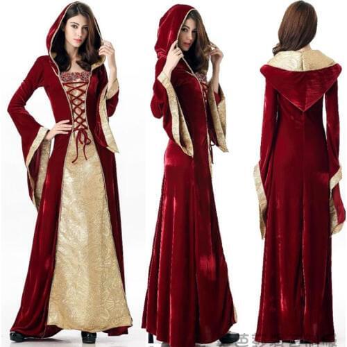 Sexy Adult Halloween Cosplay Renaissance Medieval Princess Costumes Dress long sleeves princess dress costumes for women