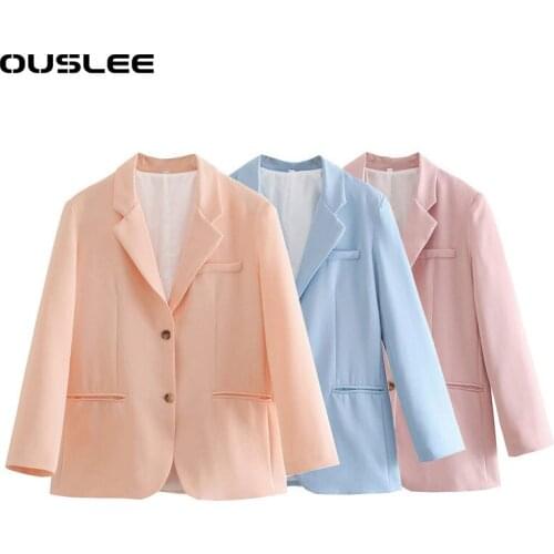 OUSLEE Women Office Fashion Blazer Simple Solid Color Suit Collar Long Sleeve Chic Lady Elegant Fashion Chic Pockets Outerwear