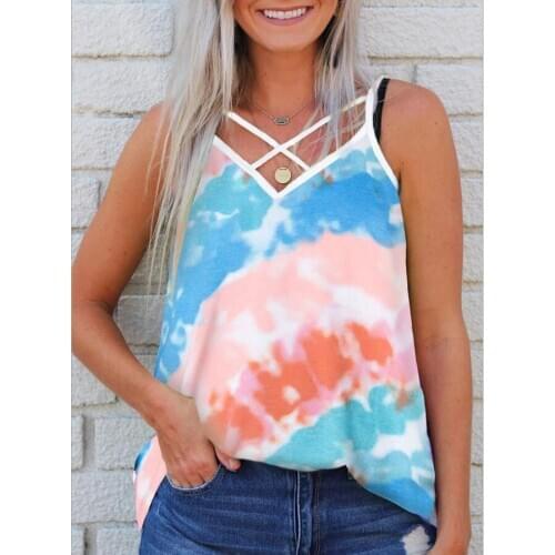 Tie-dye Top Women Halter V Neck White Sleeveless Tops Basic Cotton Summer Sexy T Shirt Plus Size 5XL Ladies Backless Tee Tops