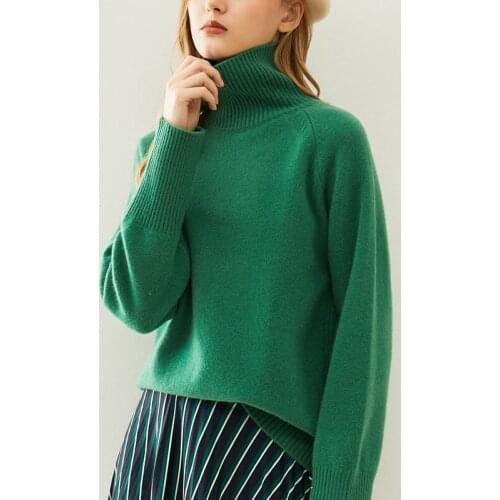 100% Pure Wool Knitting Sweater Women Winter Hot Sale Turtleneck Loose Jumpers 6Colors Long Sleeve Female Pullovers