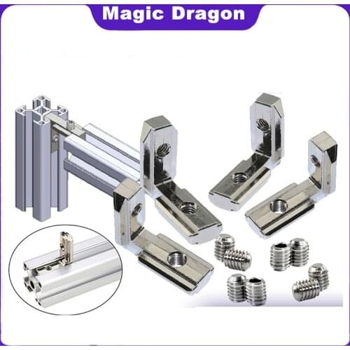 10PCS T Slot L-Shape Aluminum Profile Interior Corner Connector Joint Bracket for 2020 3030 4040 4545 EU Alu-profile with Screws