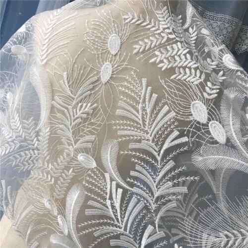 130cm*1meter French embroidery Lace Fabric for wedding dress White lace embroidered applique DIY party dresses fabrics
