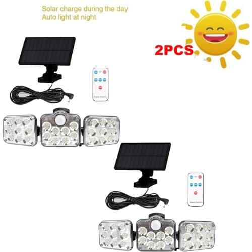 2pcs 138 led remote seperable Solar Light Outdoor Garden Security Night Lights 3 Adjustable Heads PIR Motion Sensor Wall Lamp Ph