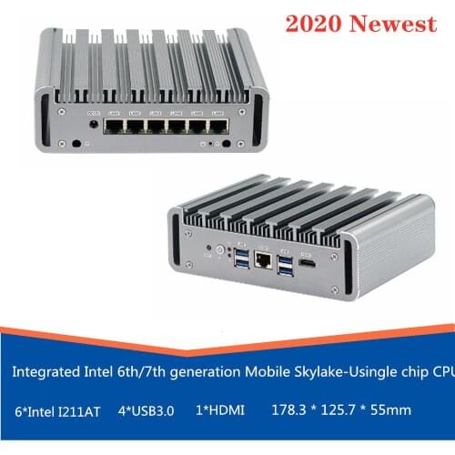 2020 Newest 3965U I5/7200U I7/7500U Processor Mini Pc 6 Lan Port 4 Usb3.0 Firewall Fanless