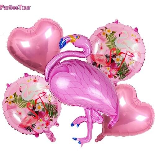 5pcs Flamingo Balloons Love Heart Foil Balloons set Hawaiian Tropical Summer Party Supplies Wedding Birthday Party Decor ballons